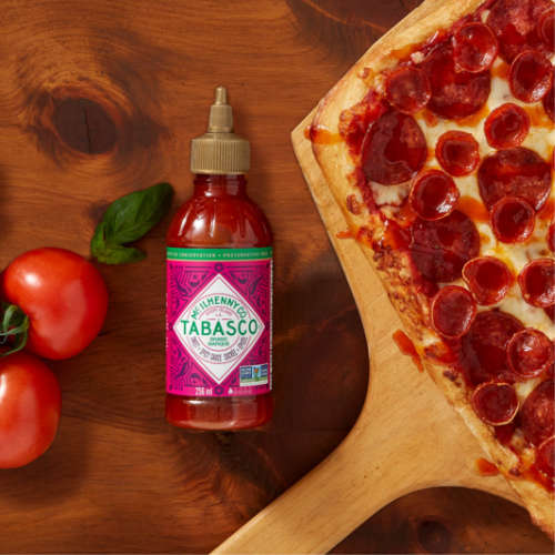 Squeeze some heat onto your Topper's Pizza. Add a swirl of TABASCO® Sweet & Spicy sauce for $1 or buy a bottle for $5.95